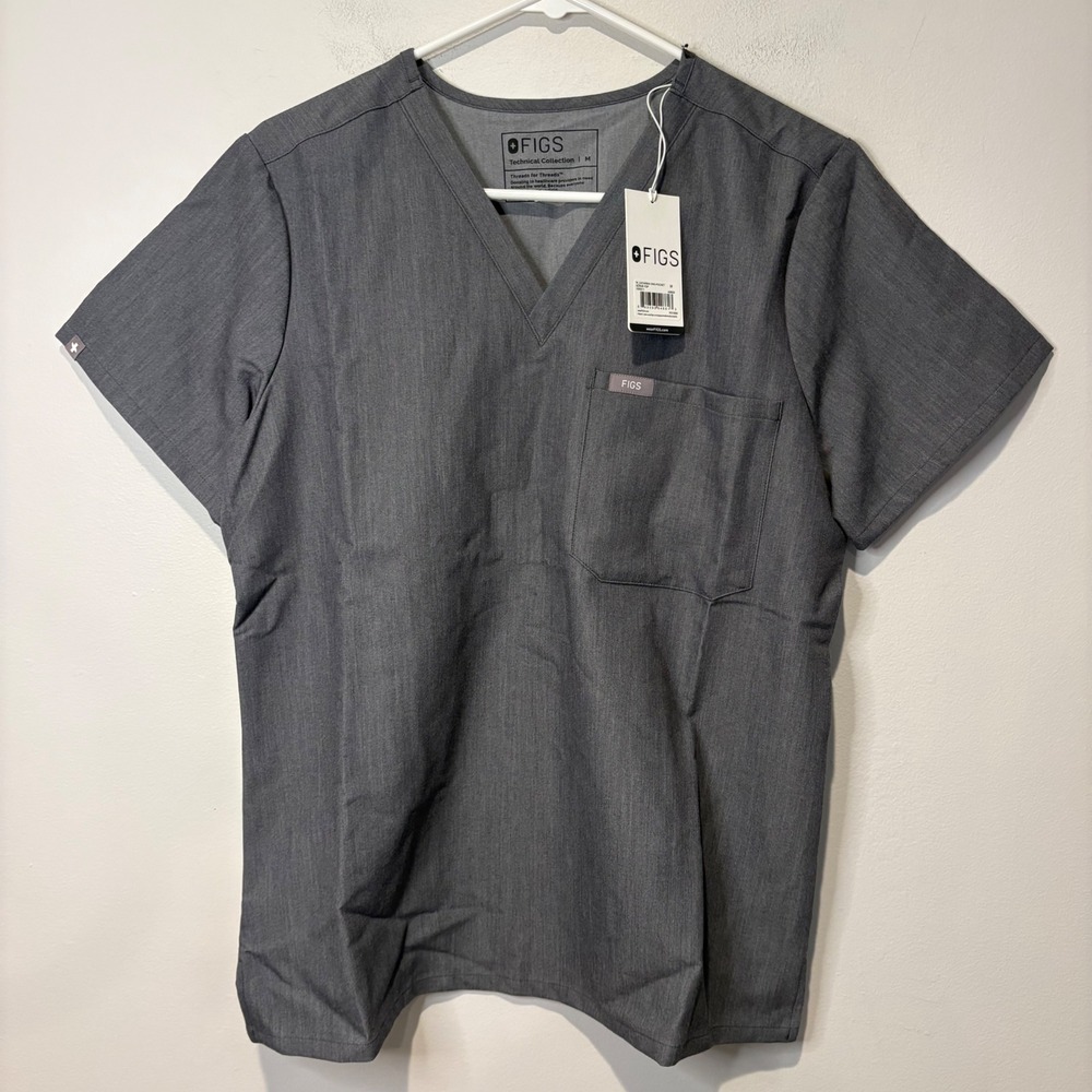 FIGS Catarina One-Pocket Scrub Top Women M Grey Technical V-Neck NWT